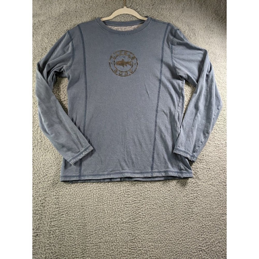 Life is Good T Shirt Medium Slim Fitted Long Sleeve Fish Logo Cotton Blue